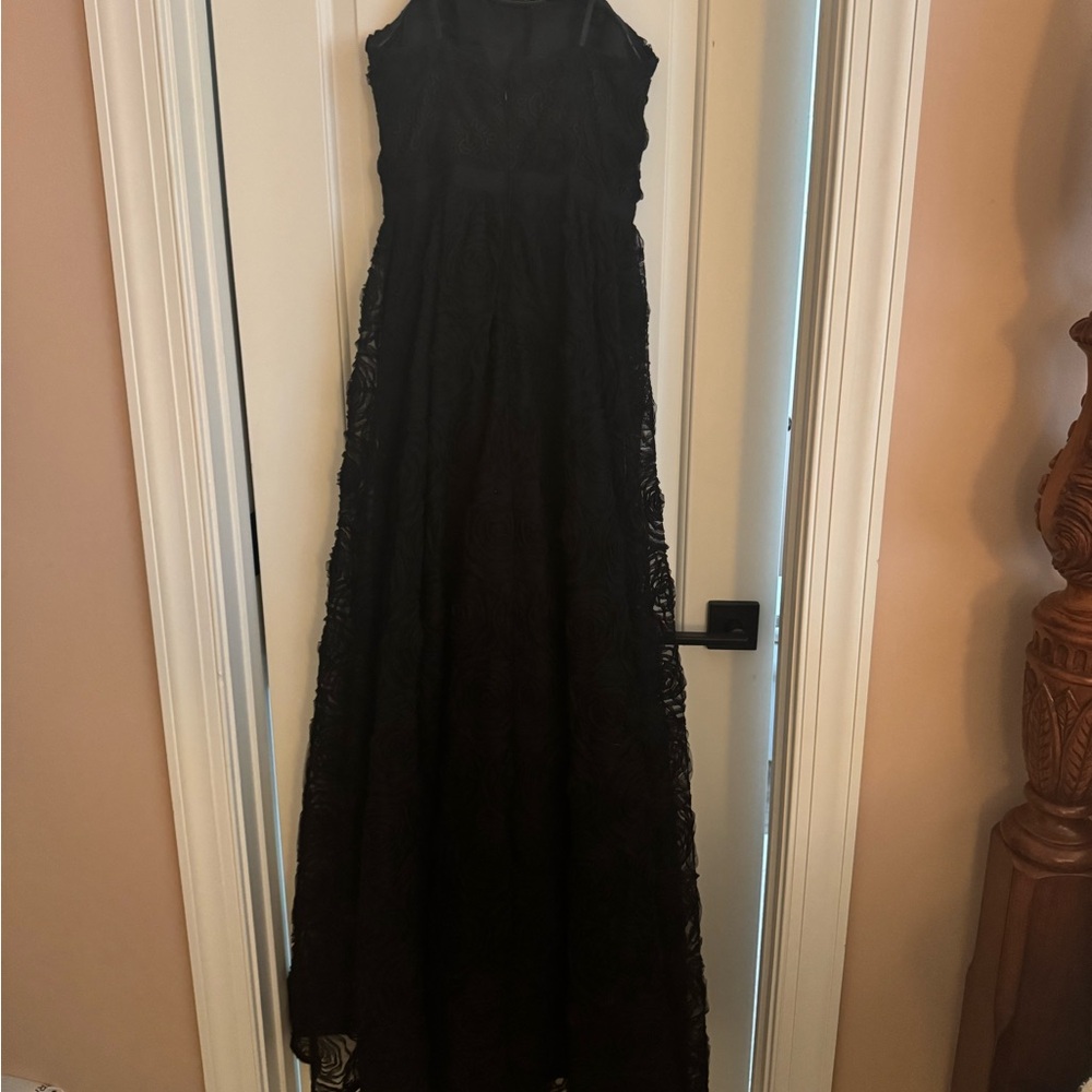 Adrianna Papell Strapless Soutache Black Rosette Tulle Gown - Picture 6 of 8